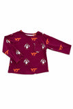 Virginia Tech Maroon Hokie L/S Ruffle Pocket Tee - Aaria Tees Aaria Tees