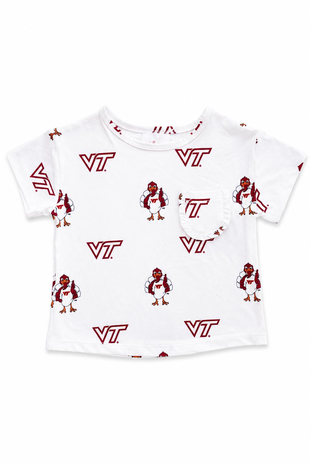 Virginia Tech White Hokie Ruffle Pocket Tee - Aaria Tees
