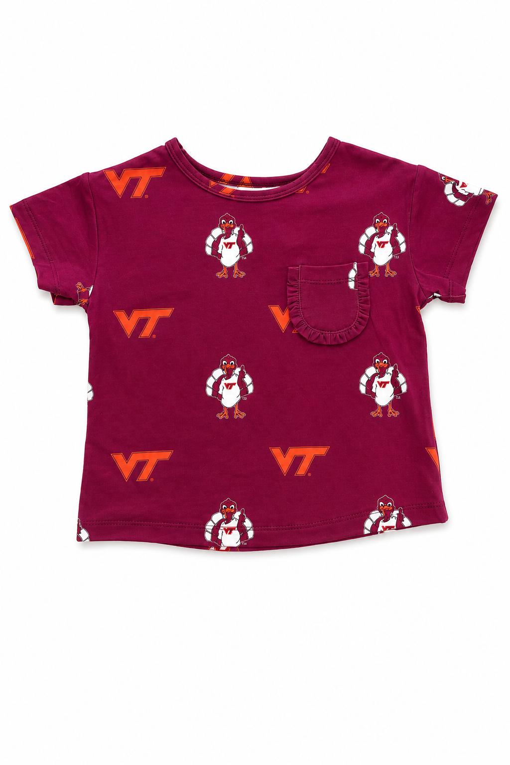 Virginia Tech Maroon Hokie Ruffle Pocket Tee - Aaria Tees Aaria Tees