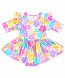 Colorful Carnations 3/4 Sleeve Flutter Twirl Bodysuit - Aaria Tees Aaria Tees
