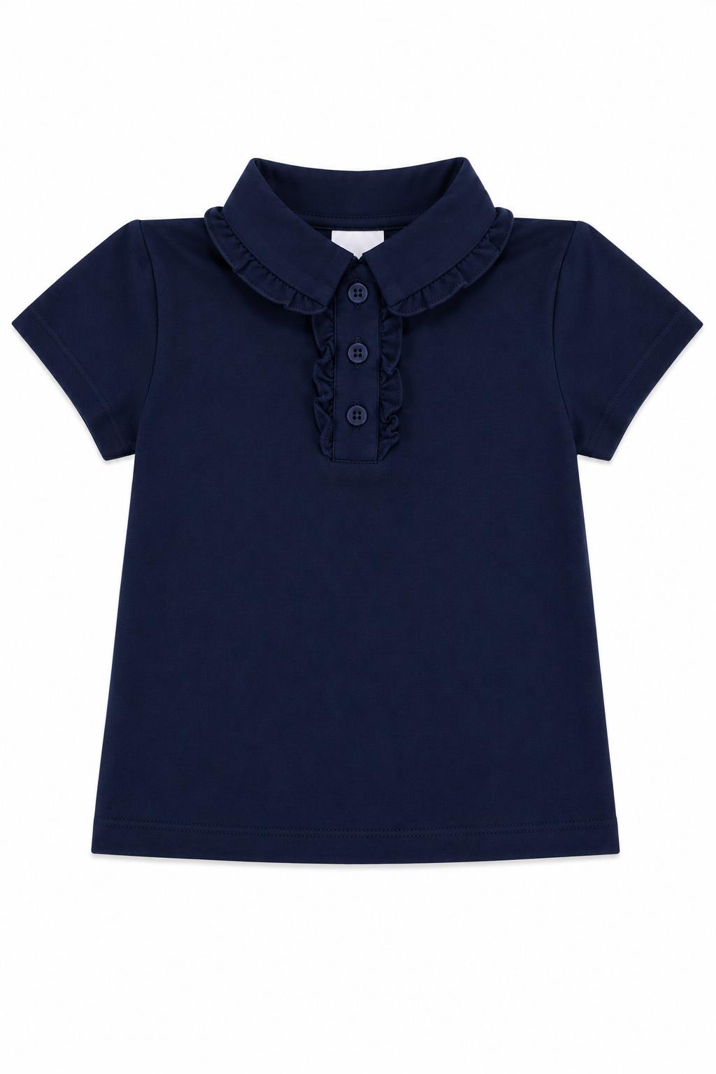 Navy S/S Ruffle Polo - Aaria Tees