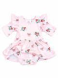 Winter Berries 3/4 Sleeve Flutter Twirl Bodysuit - Aaria Tees Aaria Tees