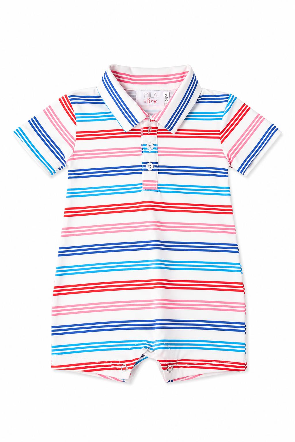 Red, White & Stripe Polo Shorty One-Piece - Aaria Tees Aaria Tees