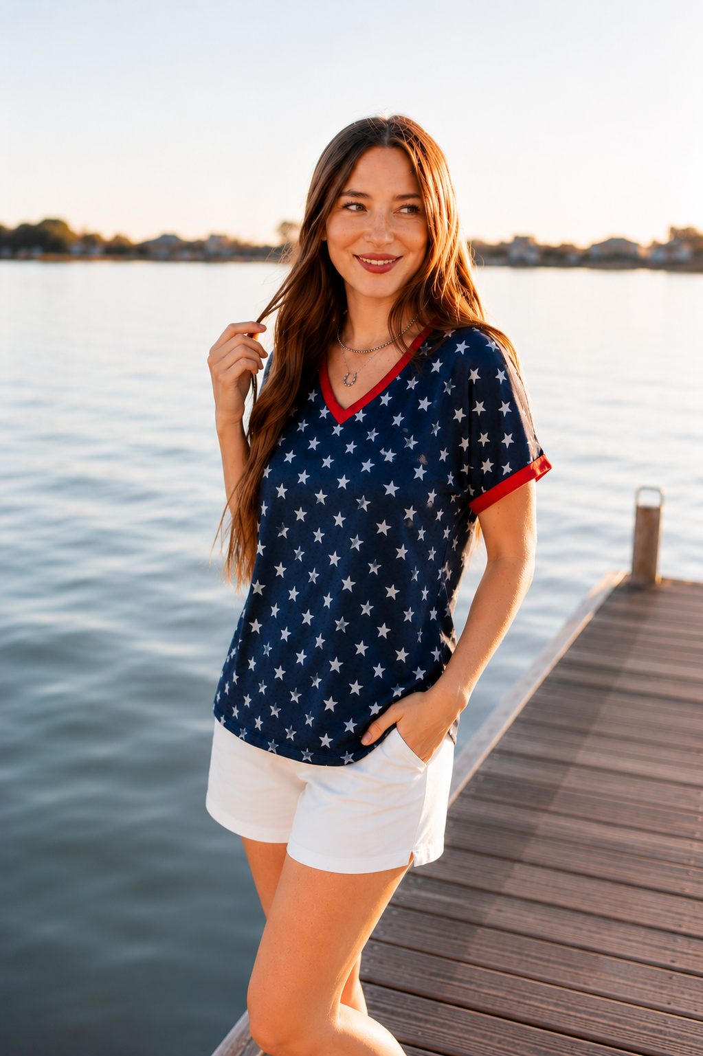 Blue and White Stars V-Neck Top - Aaria Tees Aaria Tees