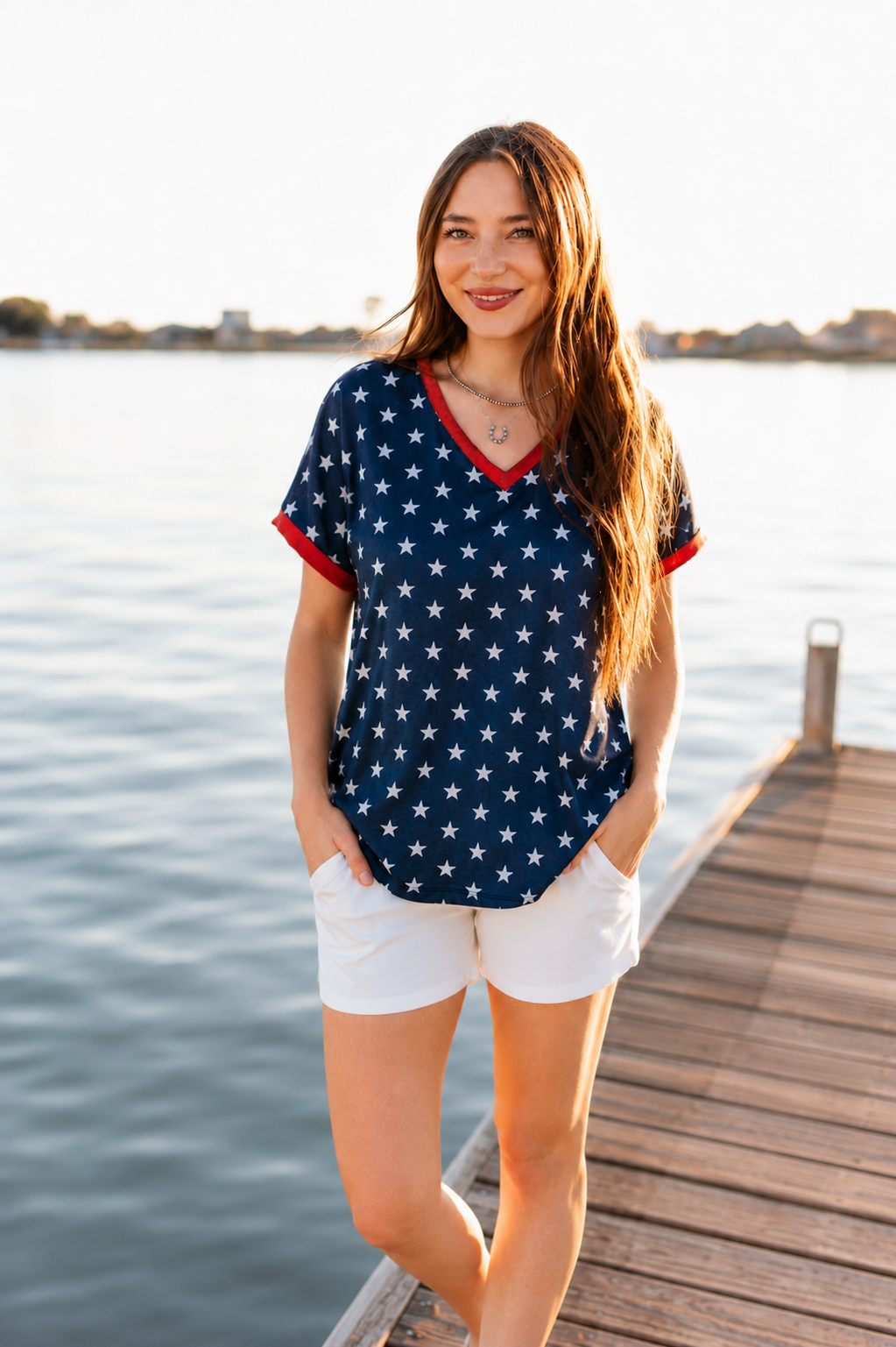 Blue and White Stars V-Neck Top - Aaria Tees Aaria Tees