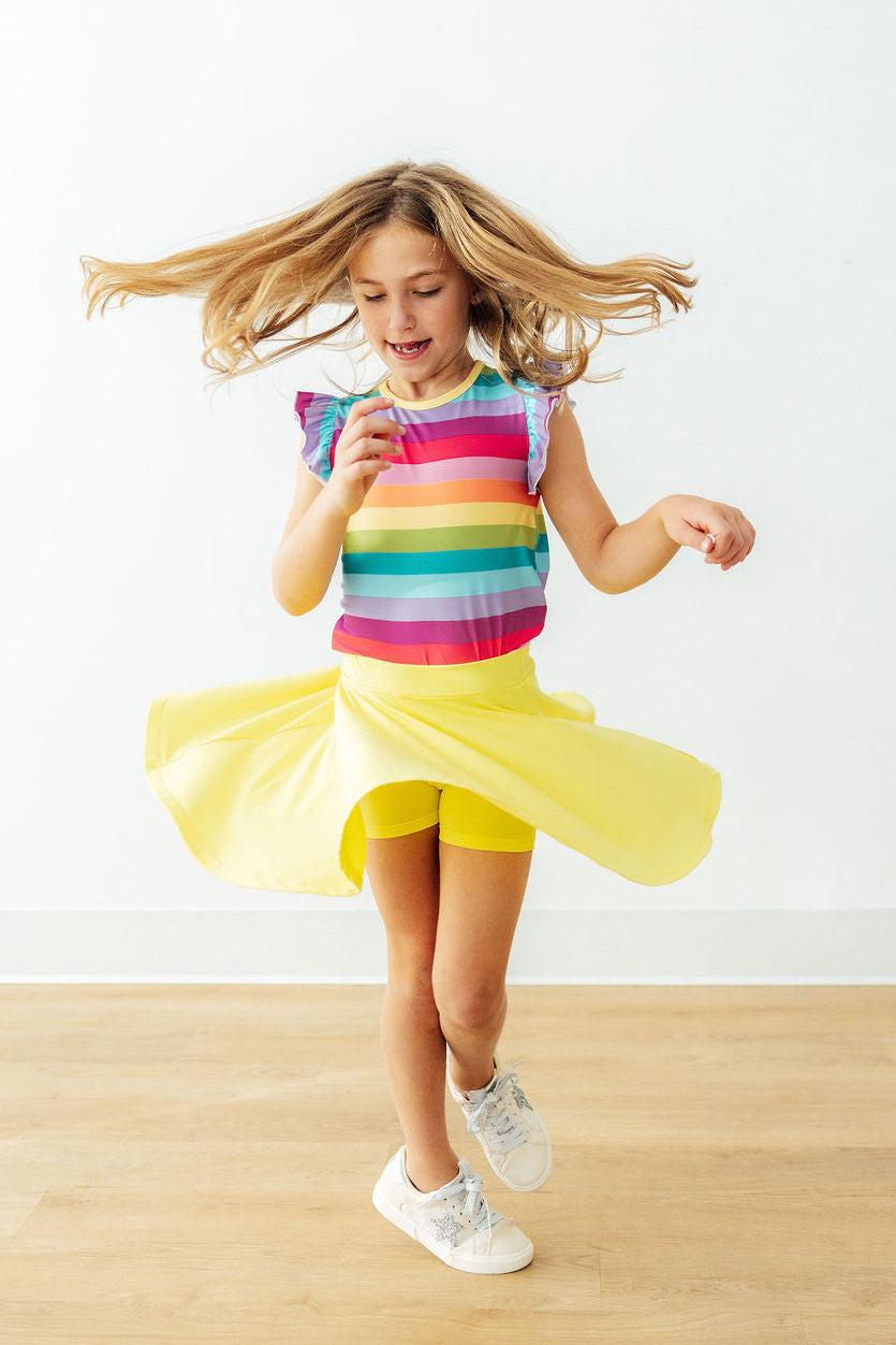 Cheerful Stripes S/S Ruffle Tee - Aaria Tees Aaria Tees