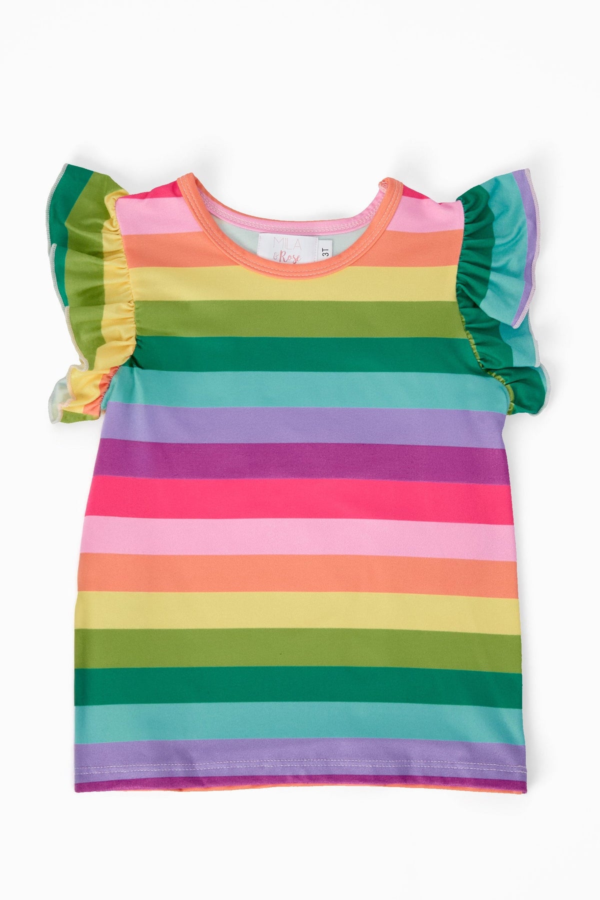 Cheerful Stripes S/S Ruffle Tee - Aaria Tees