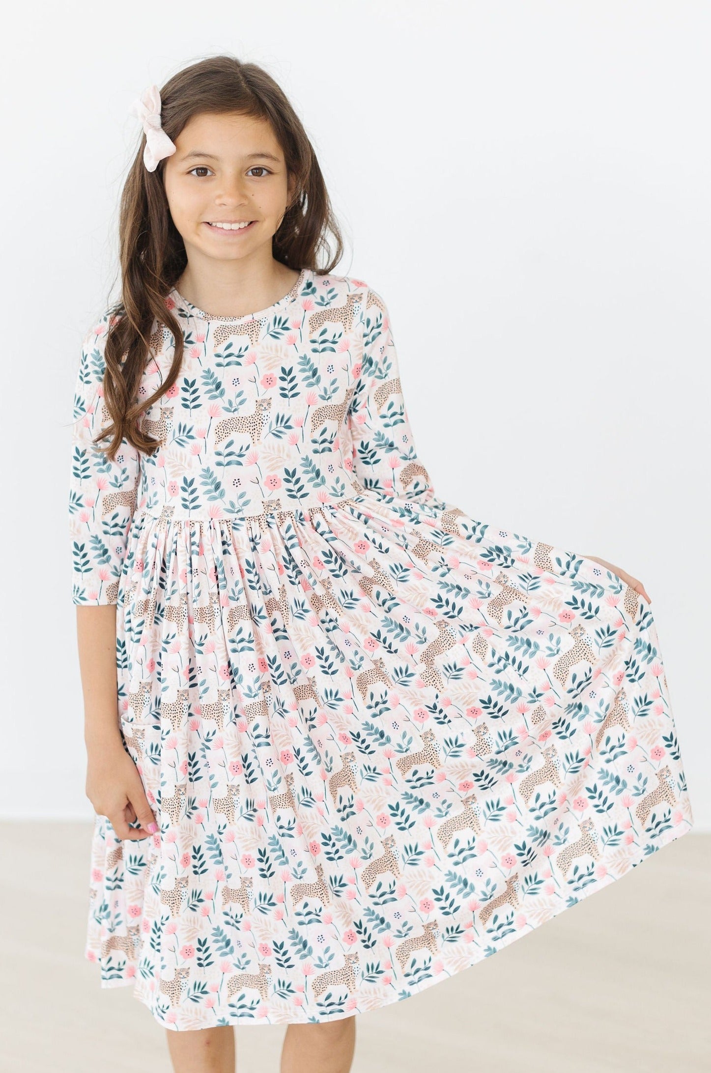 Cheetah Girl 3/4 Sleeve Pocket Twirl Dress - Aaria Tees Aaria Tees
