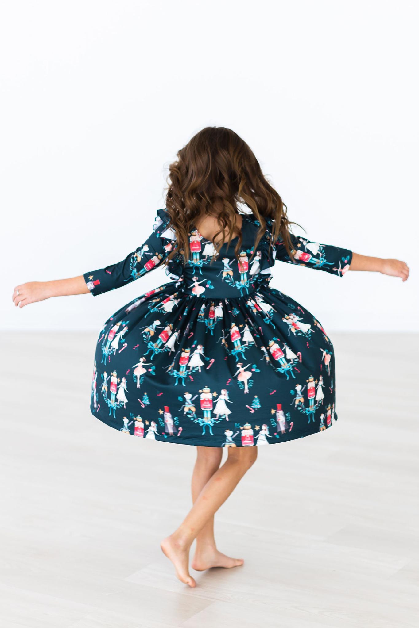 Christmas Ballet 3/4 Sleeve Ruffle Twirl Dress - Aaria Tees Aaria Tees
