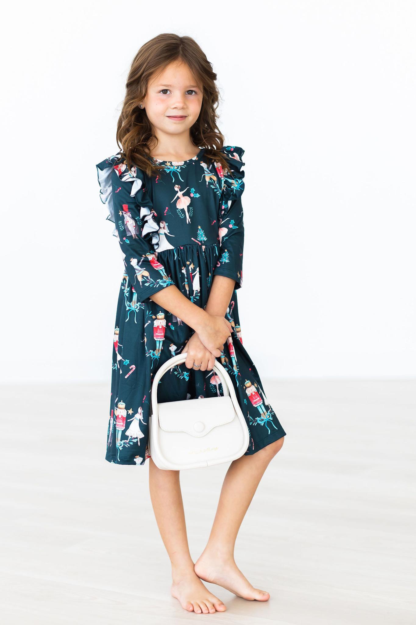 Christmas Ballet 3/4 Sleeve Ruffle Twirl Dress - Aaria Tees Aaria Tees