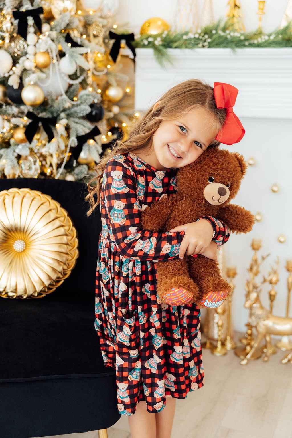 Christmas Bears L/S Pocket Twirl Dress - Aaria Tees Aaria Tees