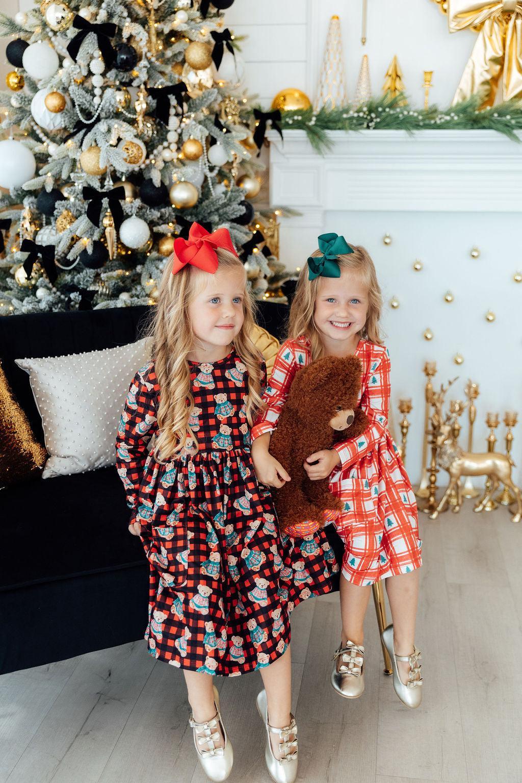 Christmas Bears L/S Pocket Twirl Dress - Aaria Tees Aaria Tees