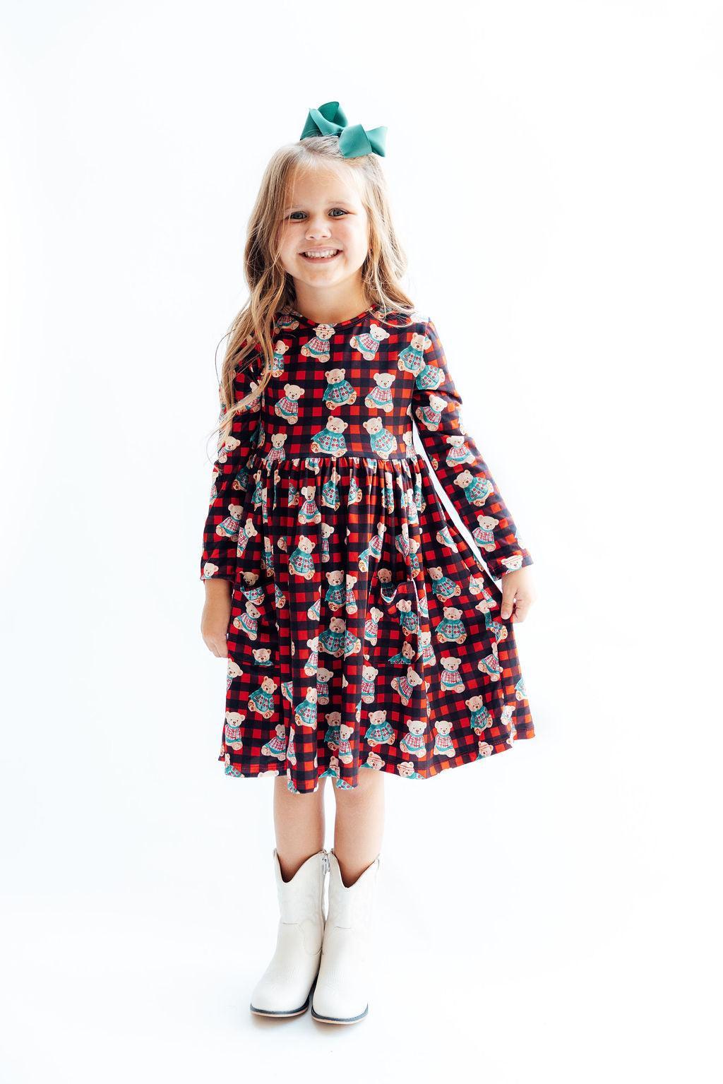 Christmas Bears L/S Pocket Twirl Dress - Aaria Tees Aaria Tees