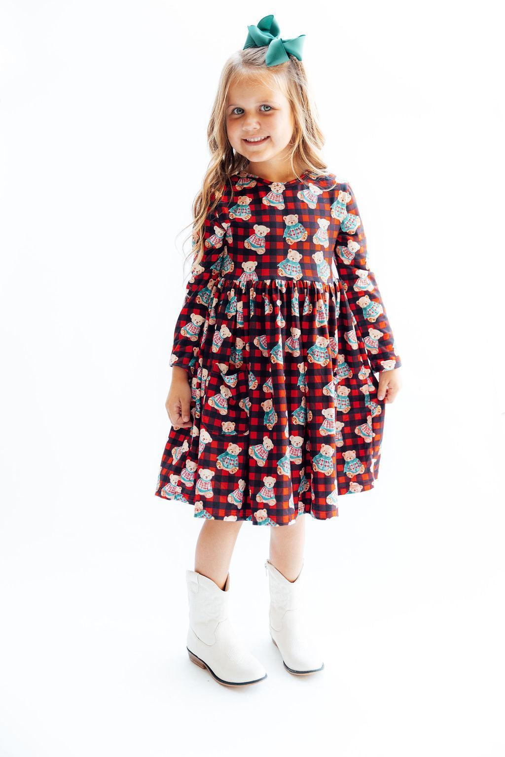 Christmas Bears L/S Pocket Twirl Dress - Aaria Tees Aaria Tees