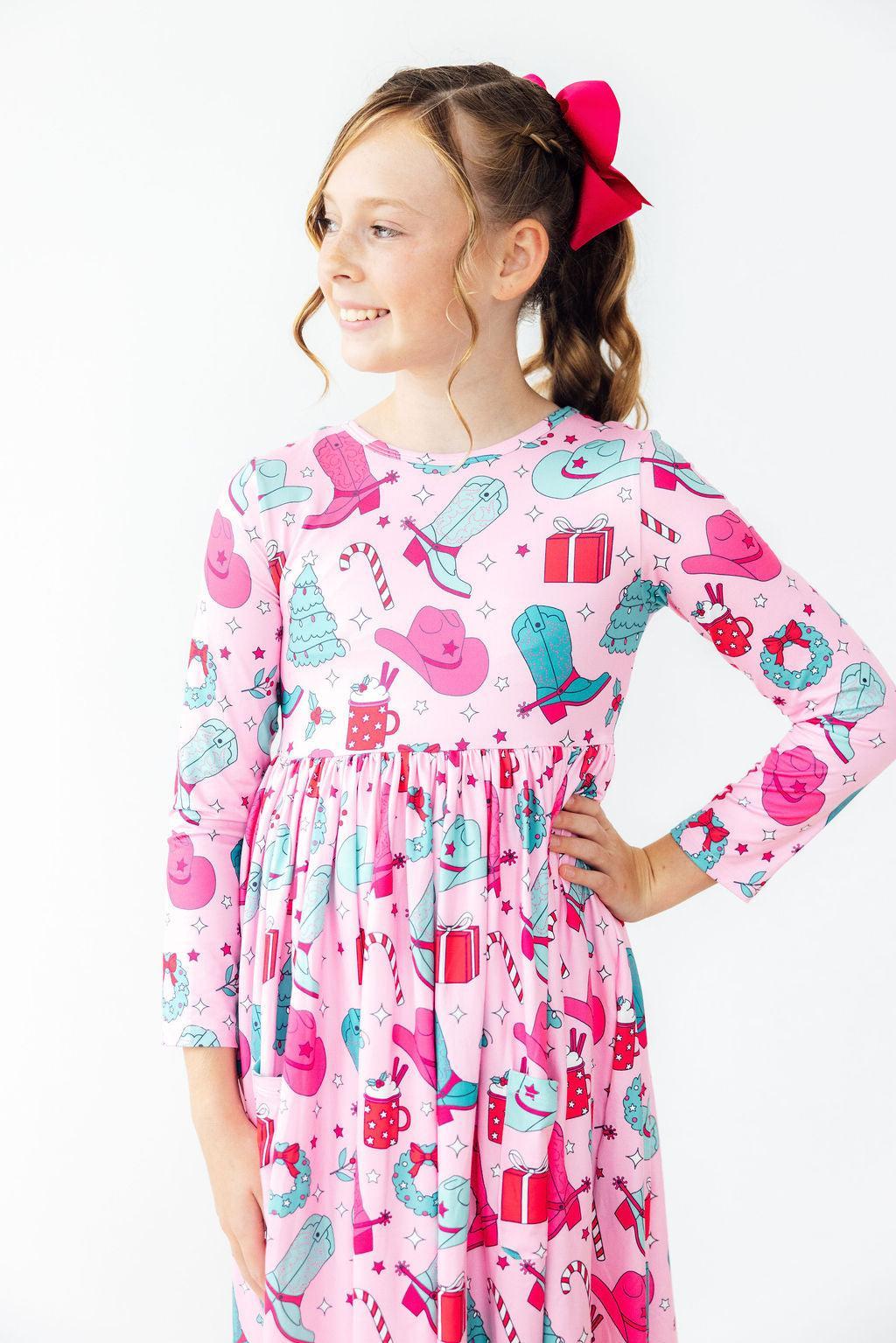 Christmas Cowgirl L/S Pocket Twirl Dress - Aaria Tees Aaria Tees