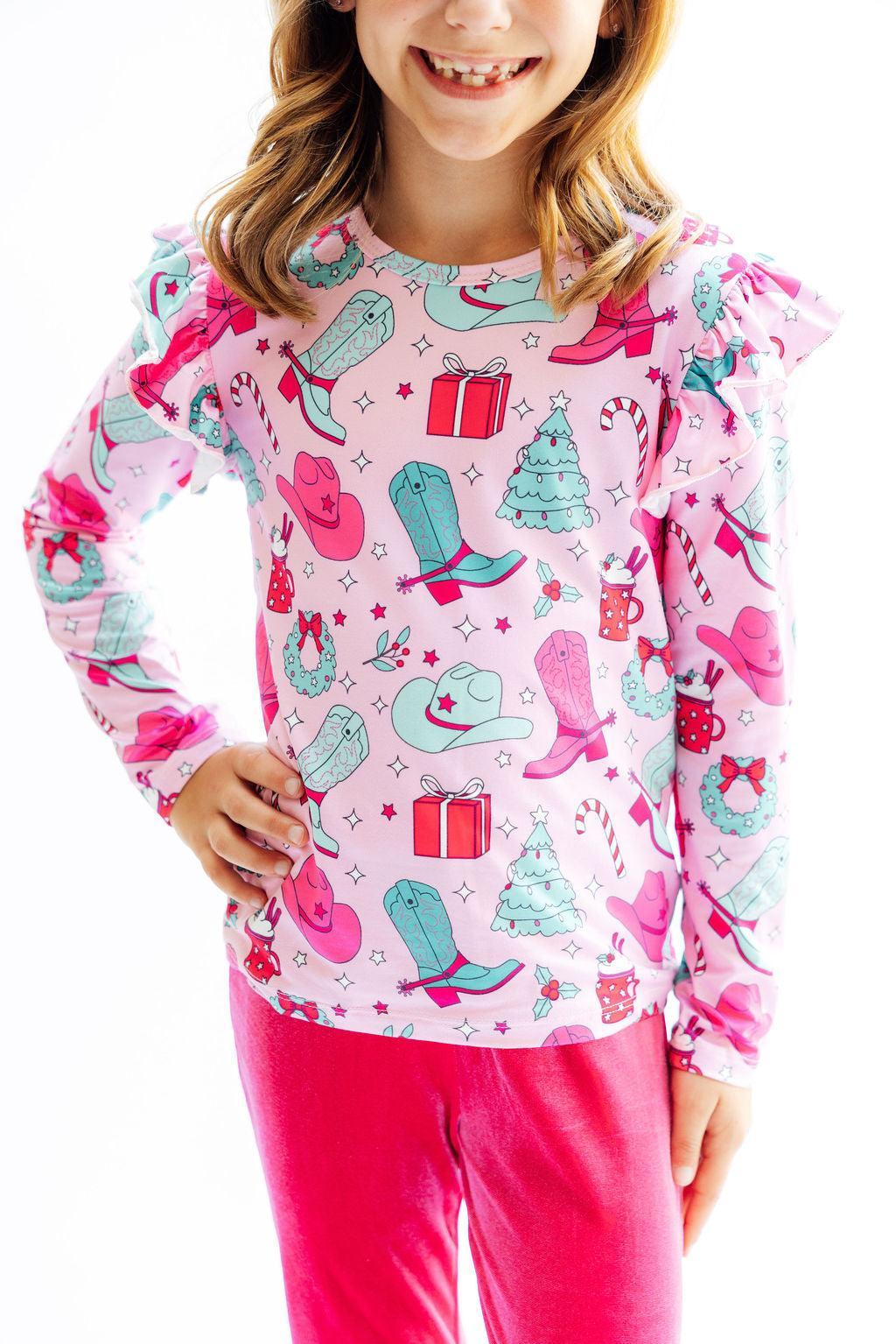 Christmas Cowgirl L/S Ruffle Tee - Aaria Tees Aaria Tees