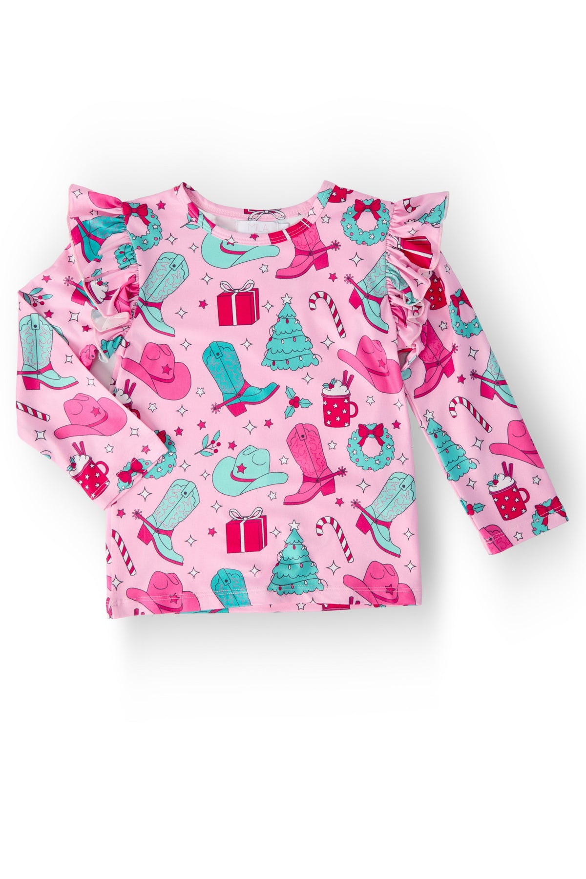 Christmas Cowgirl L/S Ruffle Tee - Aaria Tees