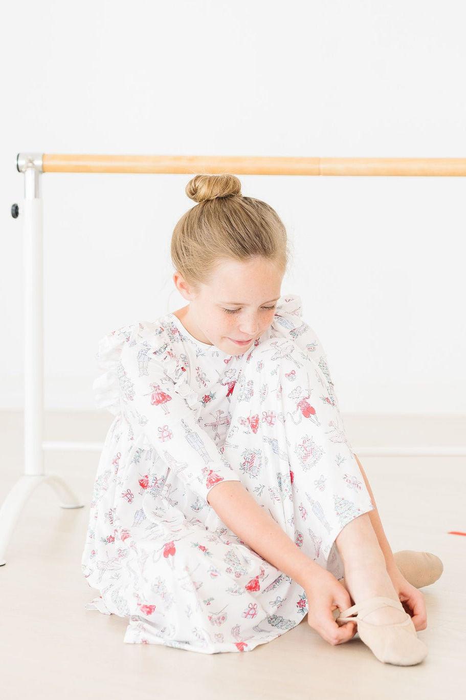 Clara's Christmas 3/4 Sleeve Ruffle Twirl Dress - Aaria Tees Aaria Tees