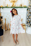 Clara's Christmas 3/4 Sleeve Ruffle Twirl Dress - Aaria Tees Aaria Tees
