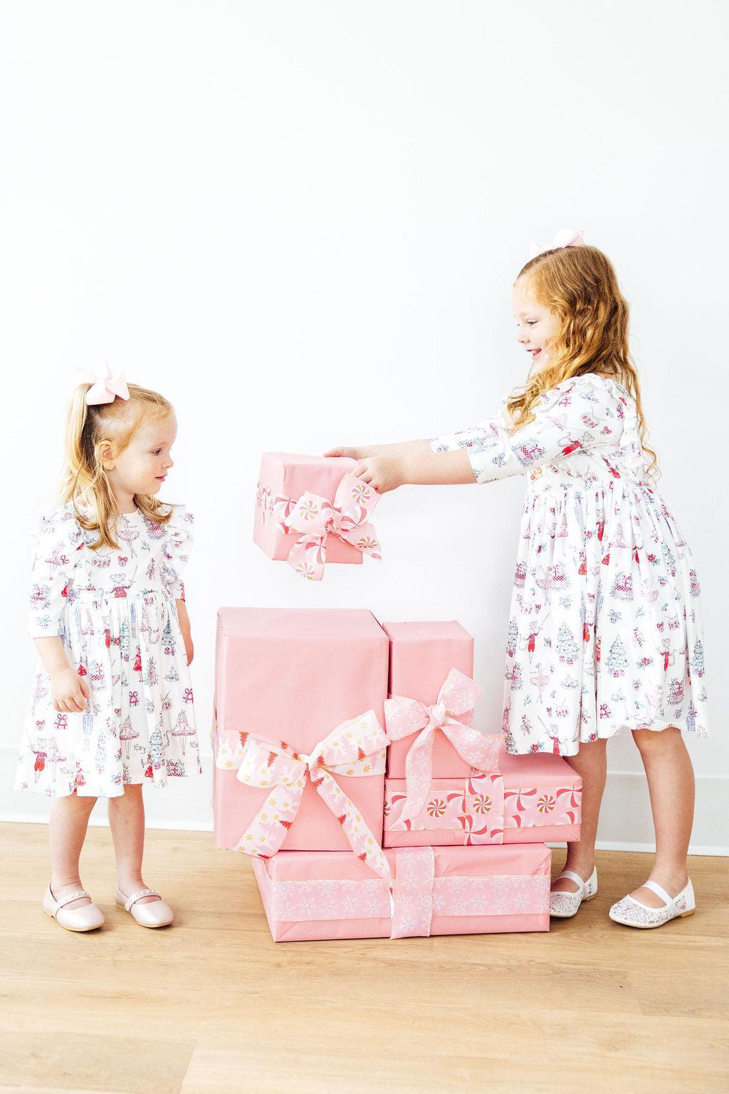Clara's Christmas 3/4 Sleeve Ruffle Twirl Dress - Aaria Tees Aaria Tees