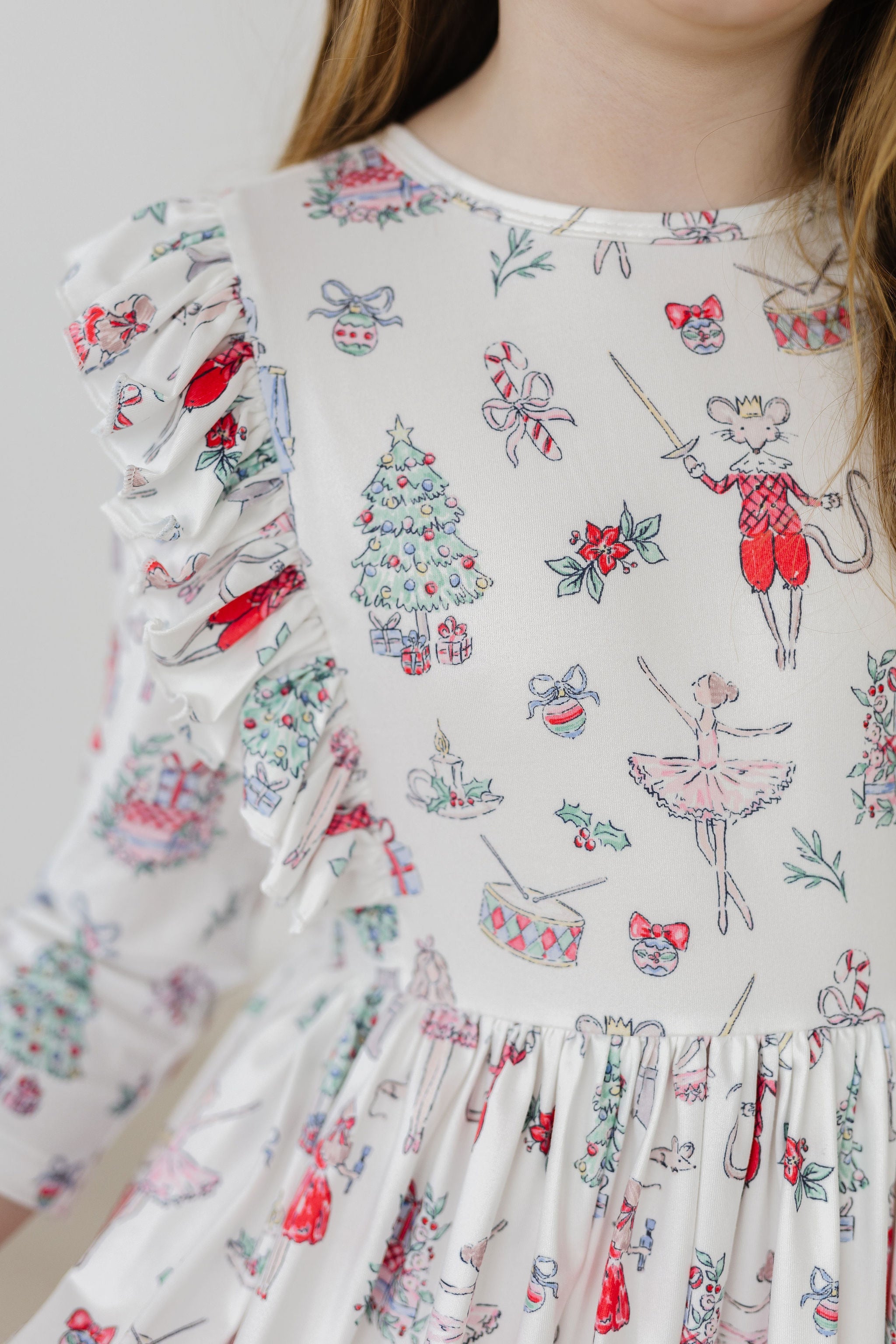 Clara's Christmas 3/4 Sleeve Ruffle Twirl Dress - Aaria Tees Aaria Tees