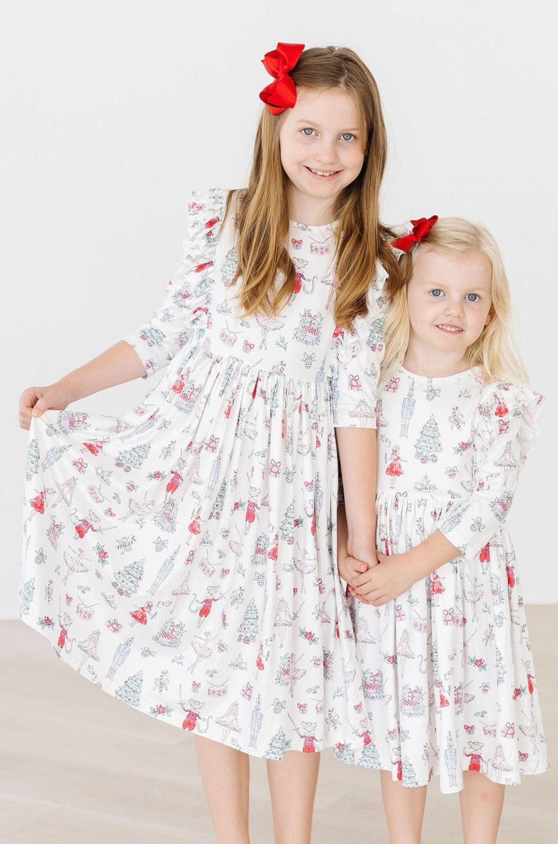 Clara's Christmas 3/4 Sleeve Ruffle Twirl Dress - Aaria Tees Aaria Tees