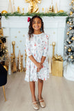 Clara's Christmas 3/4 Sleeve Ruffle Twirl Dress - Aaria Tees Aaria Tees