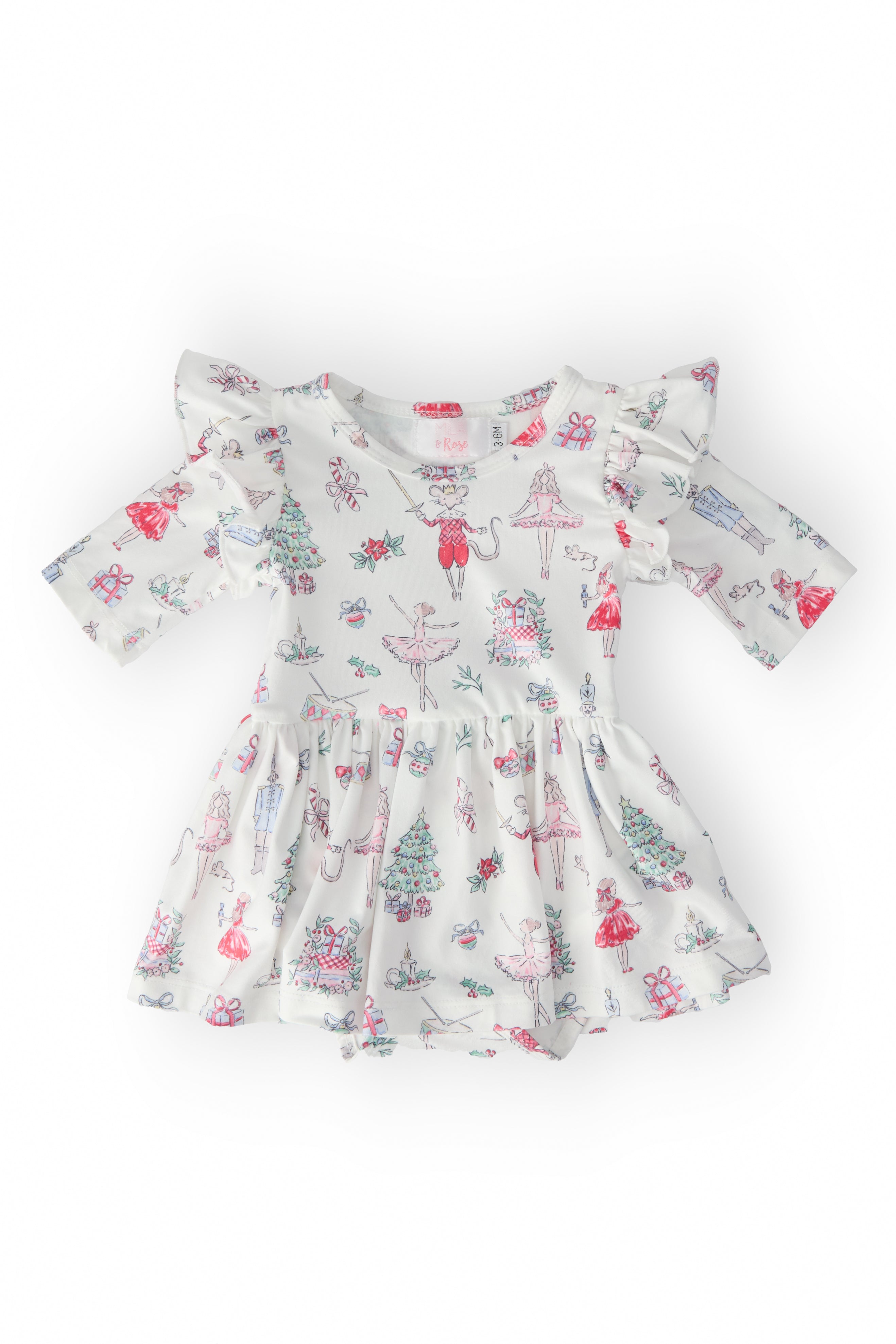 Clara's Christmas 3/4 Sleeve Flutter Twirl Bodysuit - Aaria Tees Aaria Tees