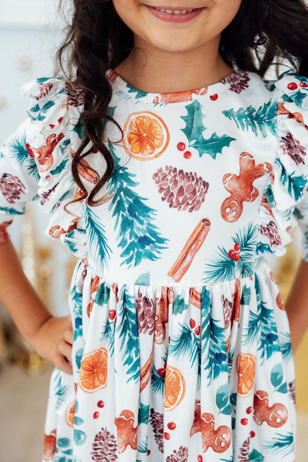Classic Christmas 3/4 Sleeve Ruffle Twirl Dress - Aaria Tees Aaria Tees