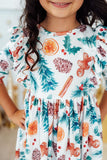 Classic Christmas 3/4 Sleeve Ruffle Twirl Dress - Aaria Tees Aaria Tees
