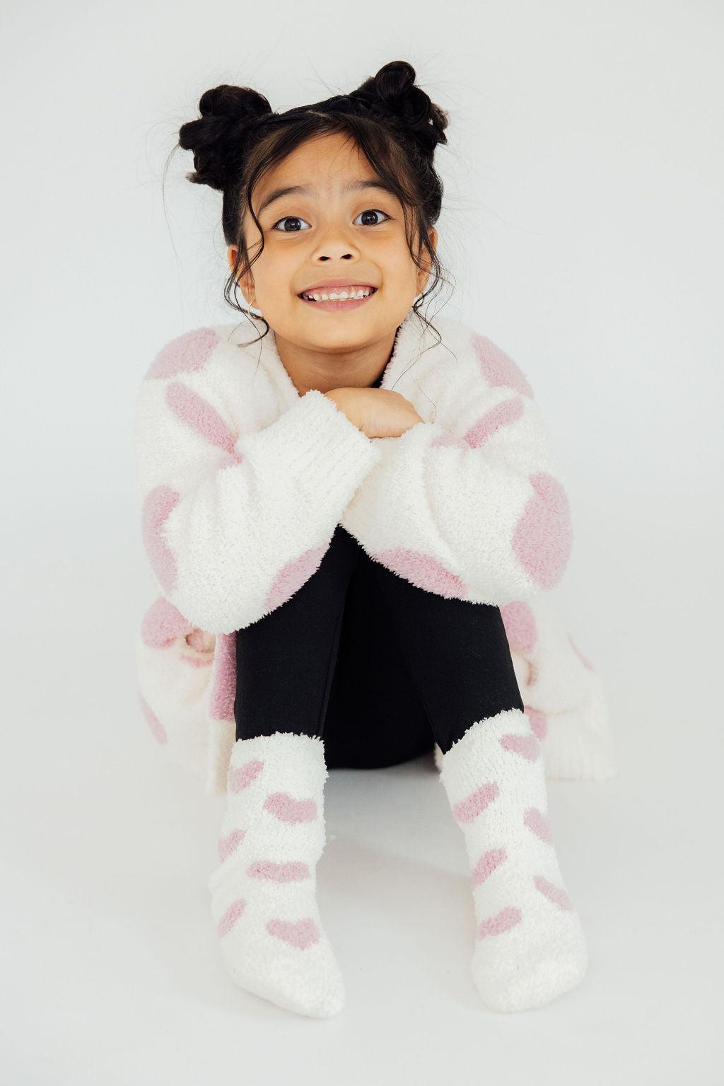 Coconut/Light Pink Heart Cozy Cardigan - Aaria Tees Aaria Tees