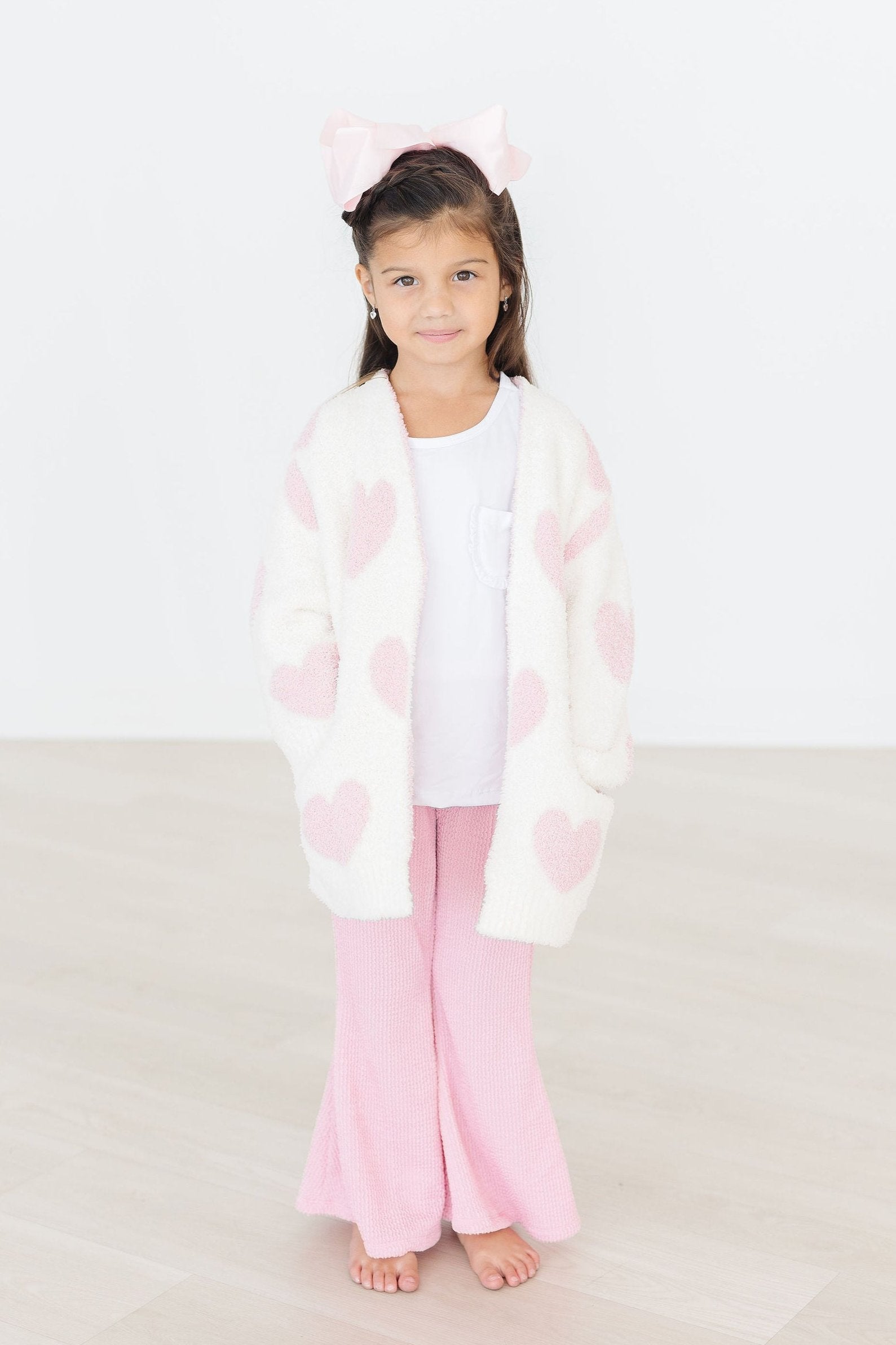 Coconut/Light Pink Heart Cozy Cardigan - Aaria Tees Aaria Tees