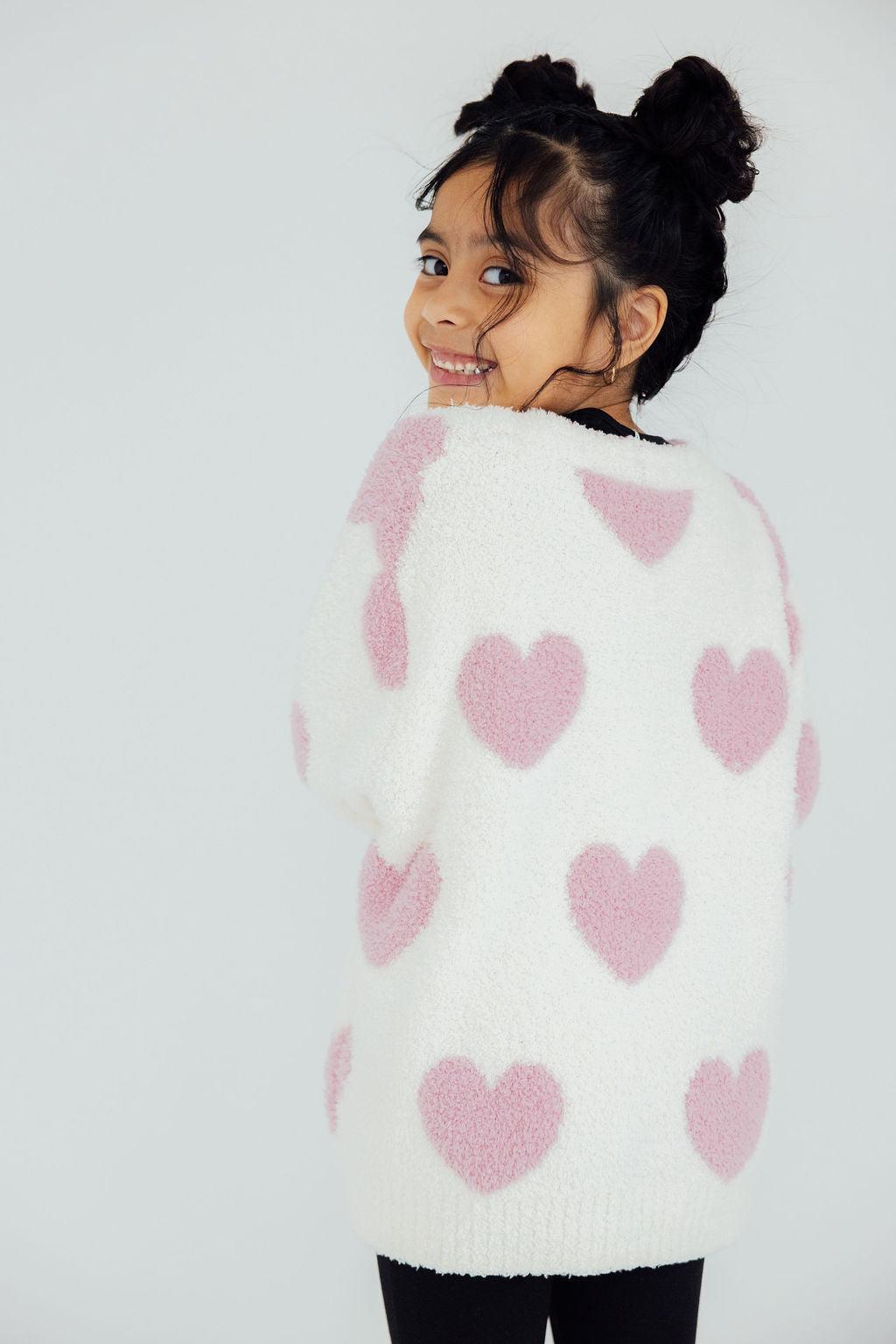 Coconut/Light Pink Heart Cozy Cardigan - Aaria Tees Aaria Tees
