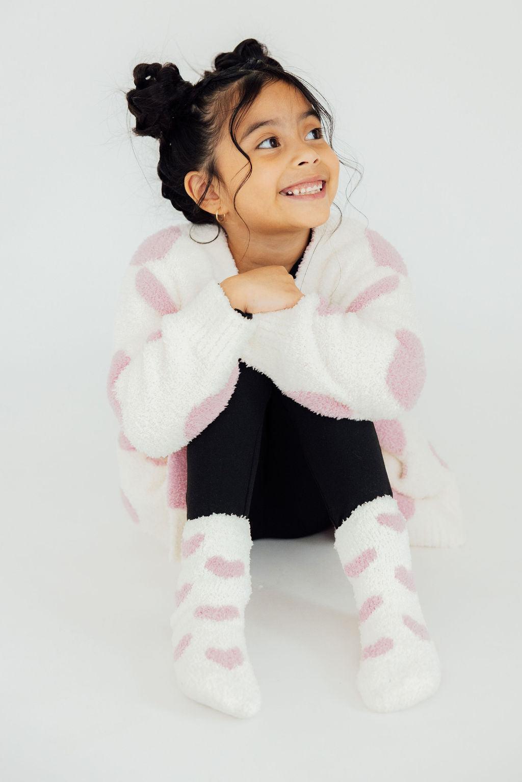 Coconut/Light Pink Heart Cozy Socks - Aaria Tees Aaria Tees
