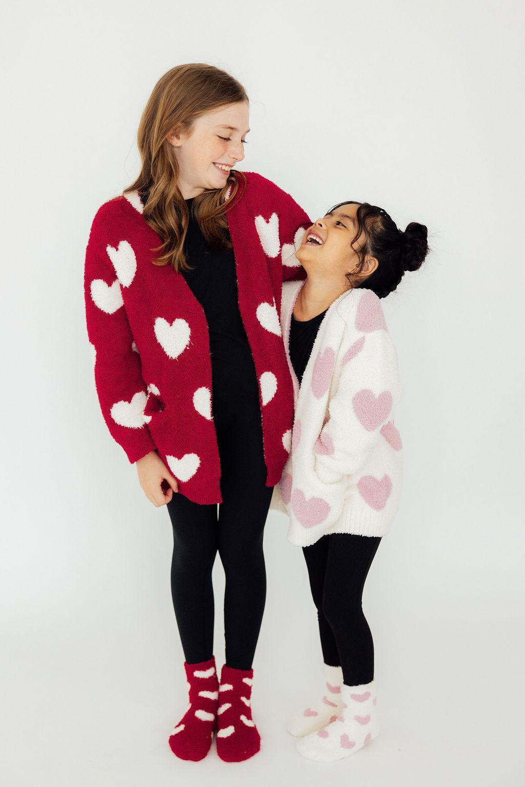 Coconut/Light Pink Heart Cozy Socks - Aaria Tees Aaria Tees