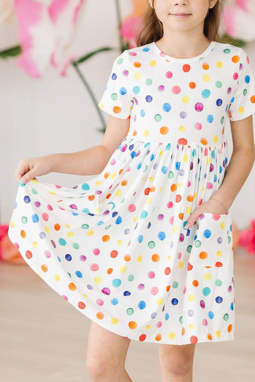 Colorful Dots S/S Pocket Twirl Dress - Aaria Tees