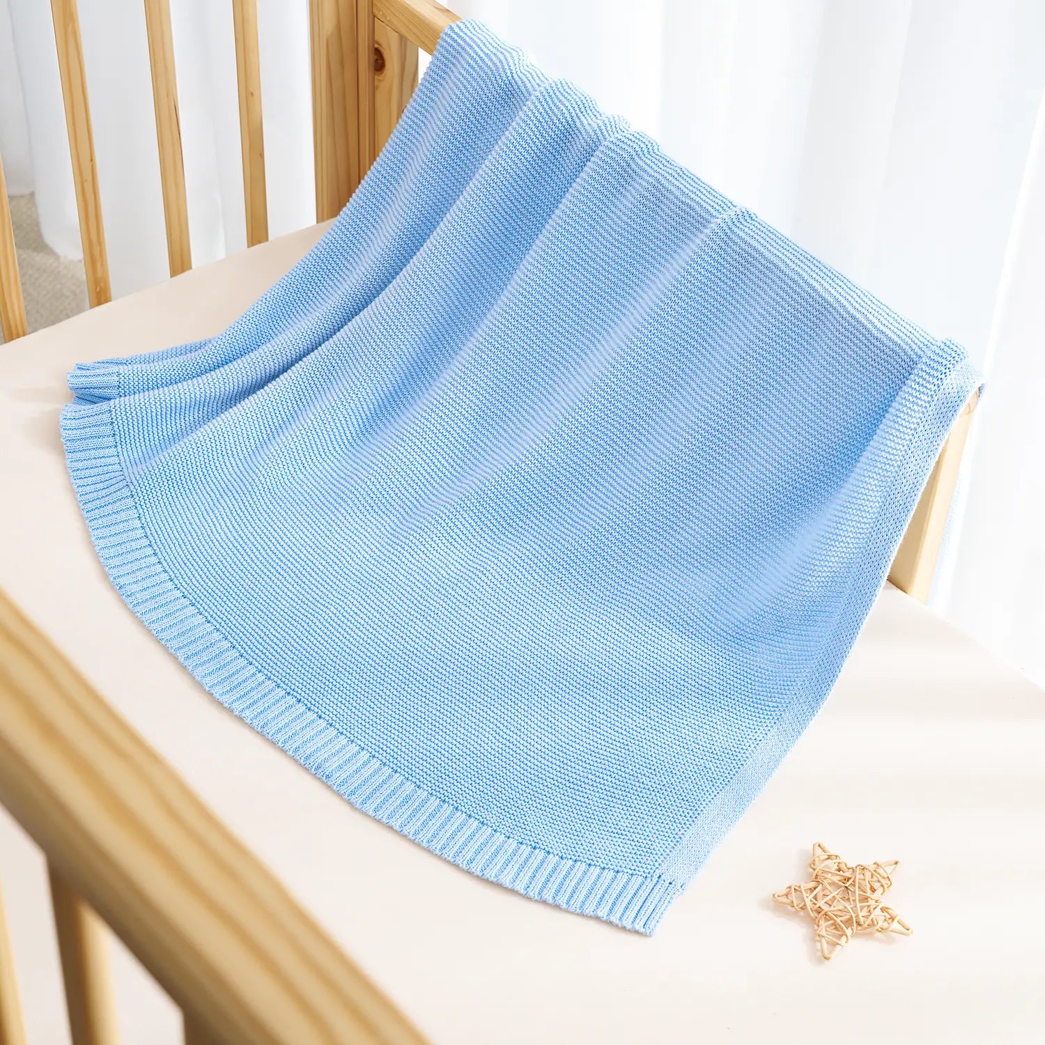 Classic Knit Cotton Baby Blanket in Baby Blue - Aaria Tees Aaria Tees