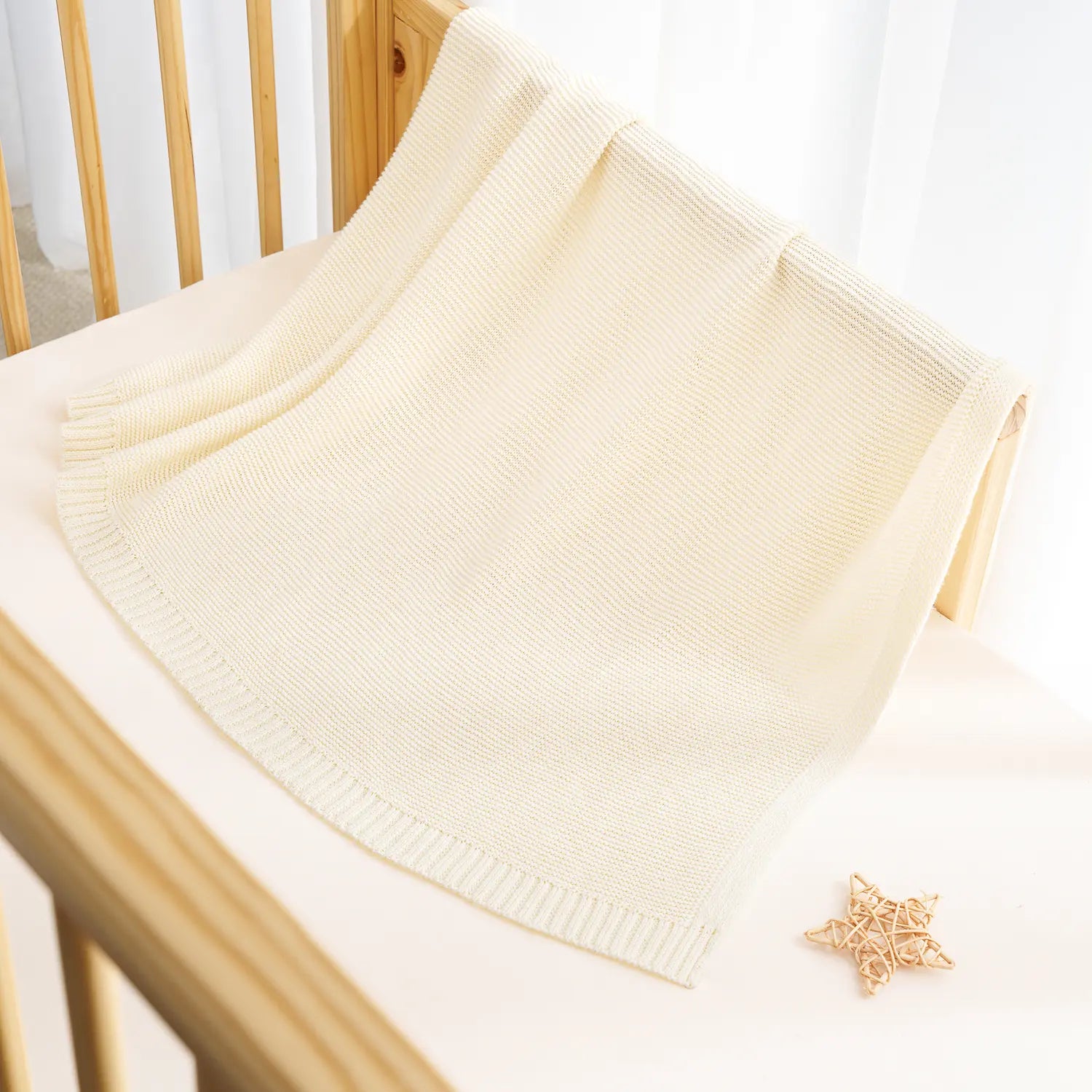 Classic Knit Cotton Baby Blanket in Cream - Aaria Tees Aaria Tees