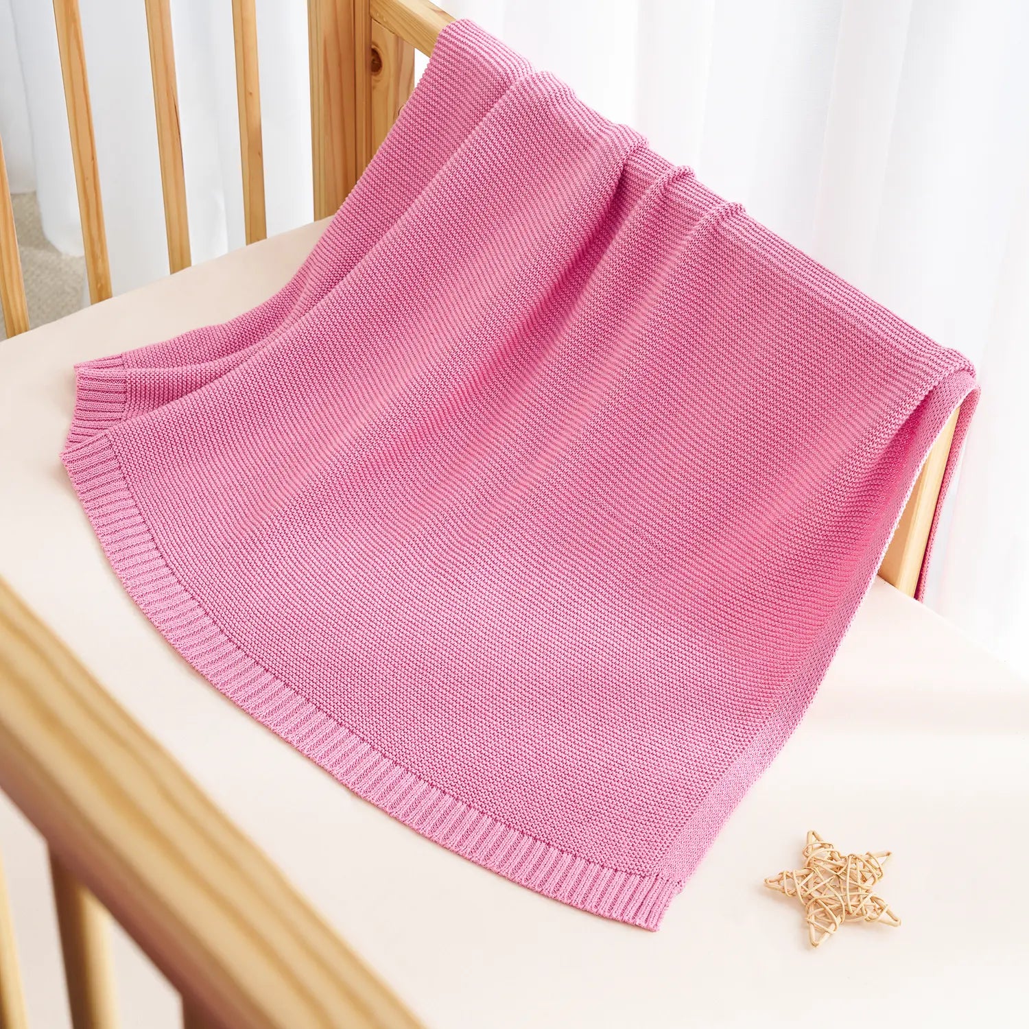 Classic Knit Cotton Baby Blanket in Rose Pink - Aaria Tees Aaria Tees