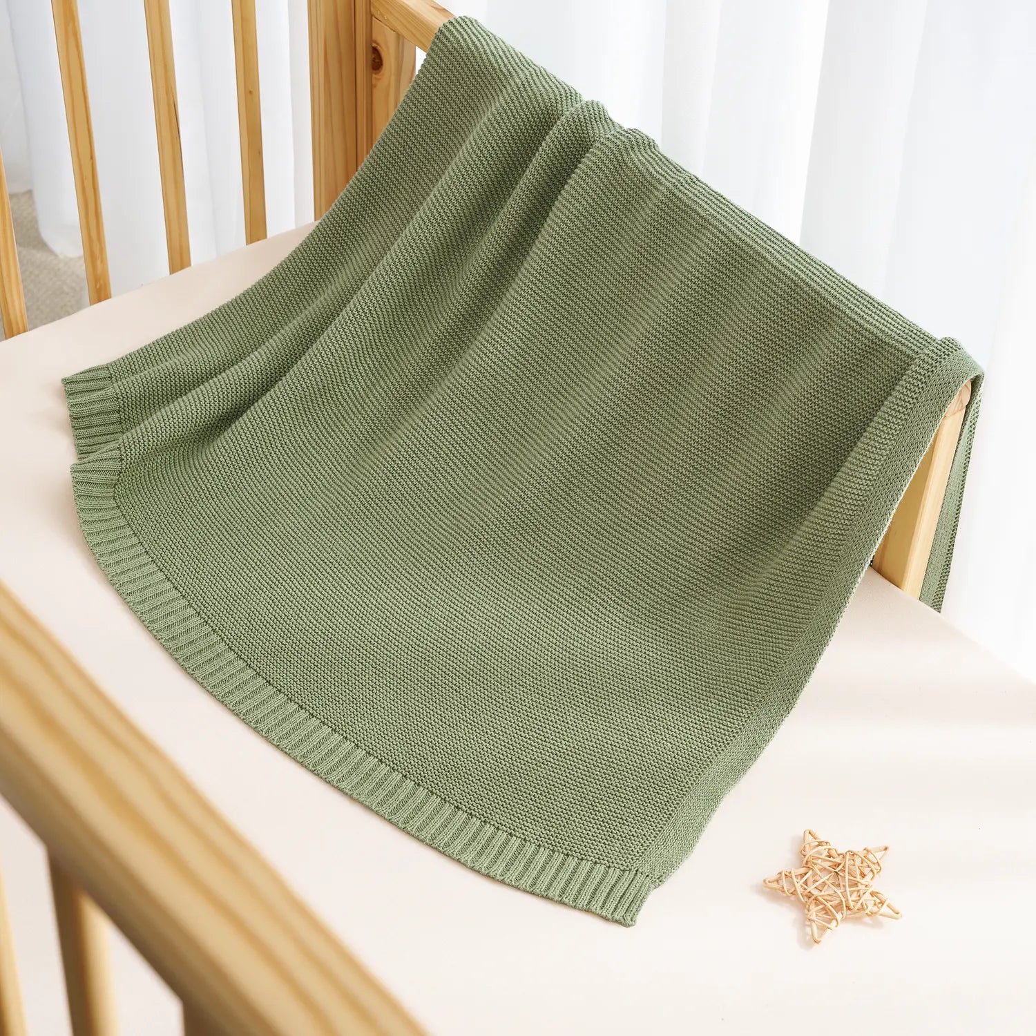 Classic Knit Cotton Baby Blanket in Sage Green - Aaria Tees Aaria Tees