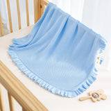 Ruffled Edge Knit Baby Blanket in Baby Blue - Aaria Tees Aaria Tees