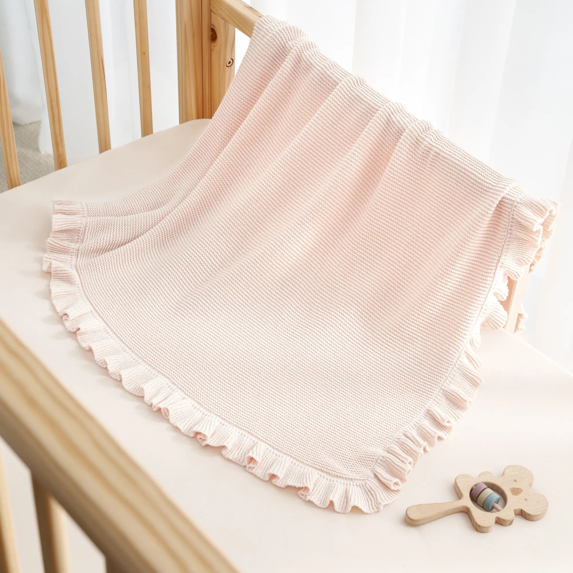 Ruffled Edge Knit Baby Blanket in Beige - Aaria Tees Aaria Tees