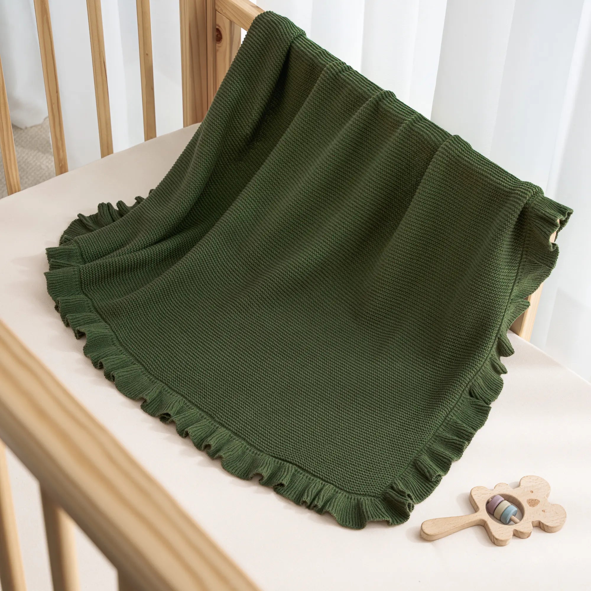 Ruffled Edge Knit Baby Blanket in Forest Green - Aaria Tees Aaria Tees