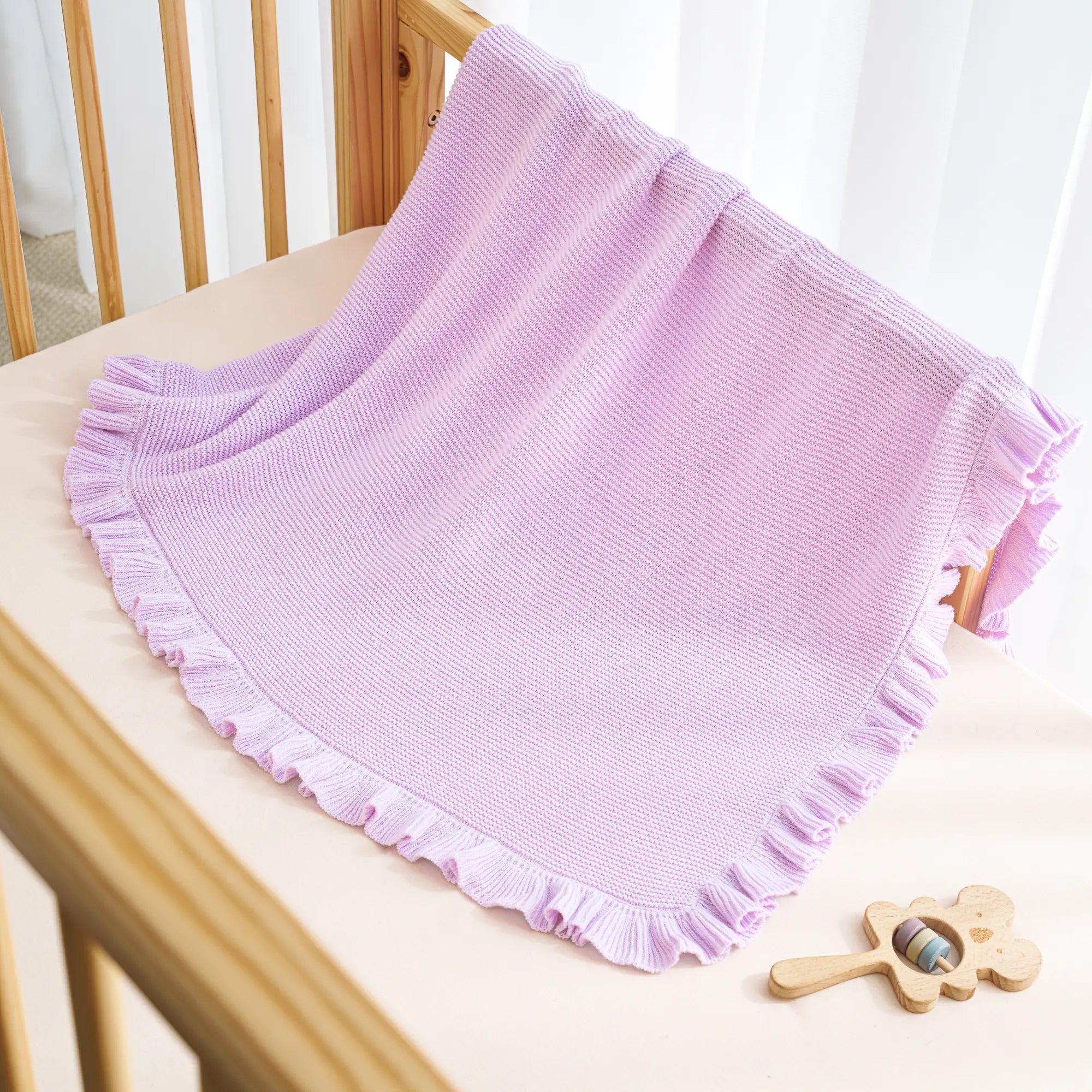 Ruffled Edge Knit Baby Blanket in Lilac - Aaria Tees Aaria Tees