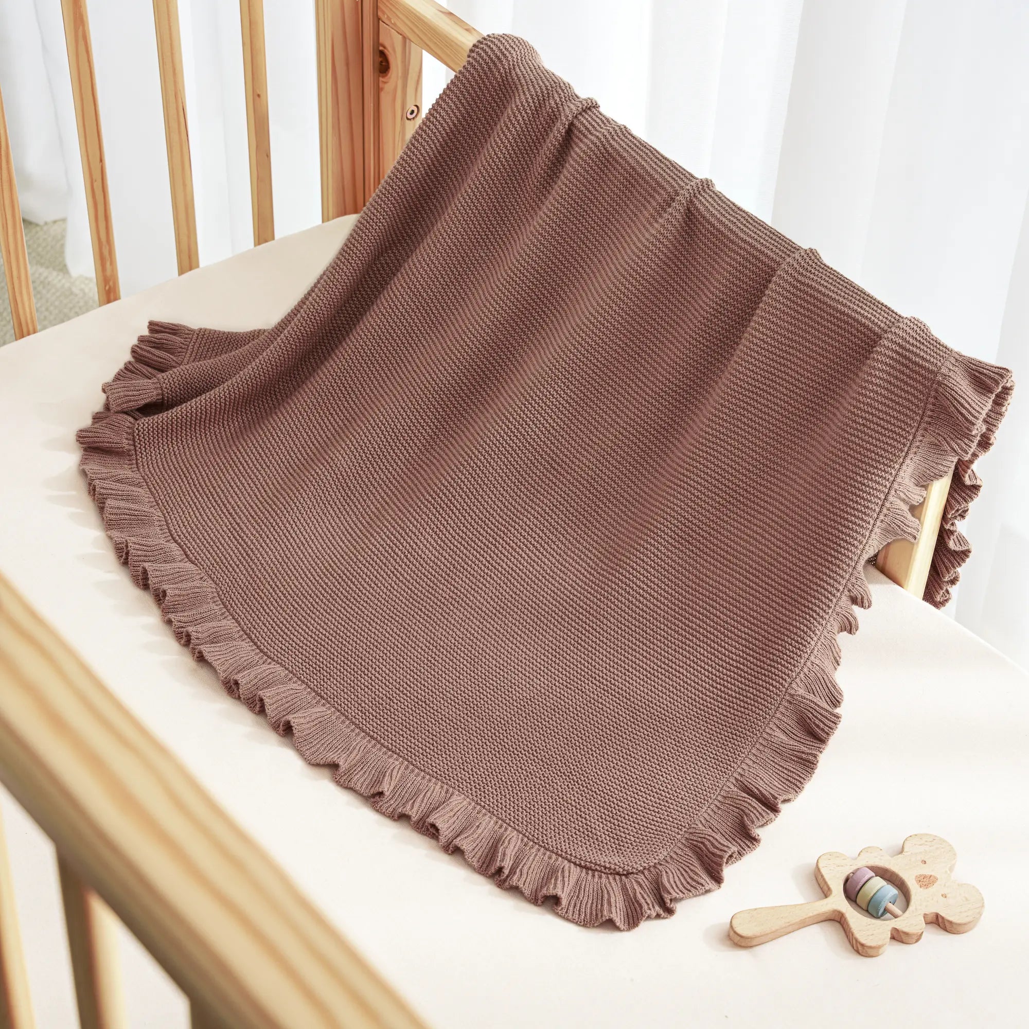 Ruffled Edge Knit Baby Blanket in Mocha - Aaria Tees Aaria Tees