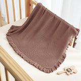 Ruffled Edge Knit Baby Blanket in Mocha - Aaria Tees Aaria Tees