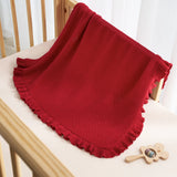 Ruffled Edge Knit Baby Blanket in Red Xmas - Aaria Tees Aaria Tees