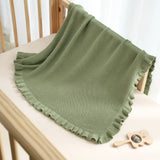 Ruffled Edge Knit Baby Blanket in Sage Green - Aaria Tees Aaria Tees
