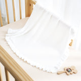 Ruffled Edge Knit Baby Blanket in White - Aaria Tees Aaria Tees