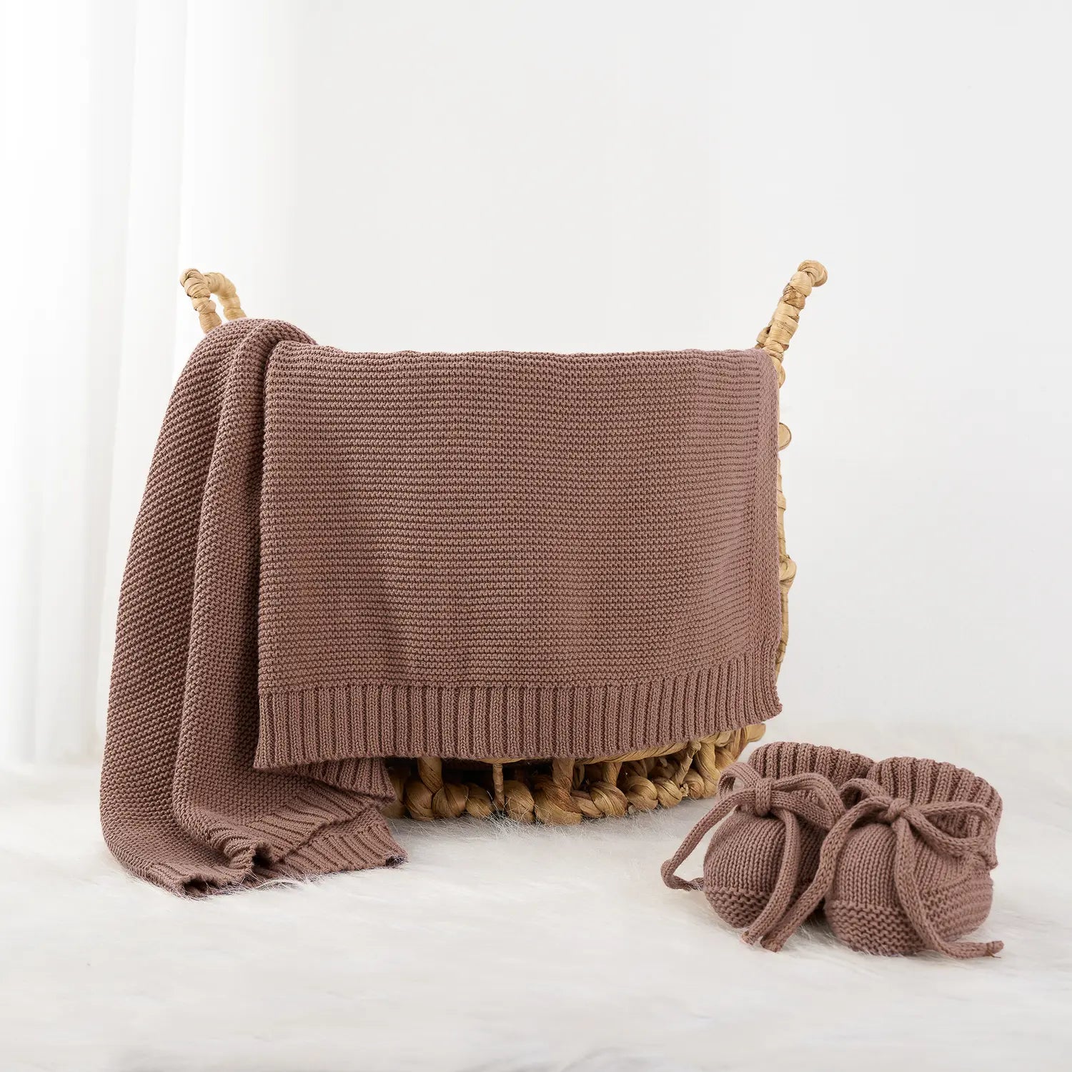 Classic Knit Cotton Baby Blanket in Mocha - Aaria Tees Aaria Tees